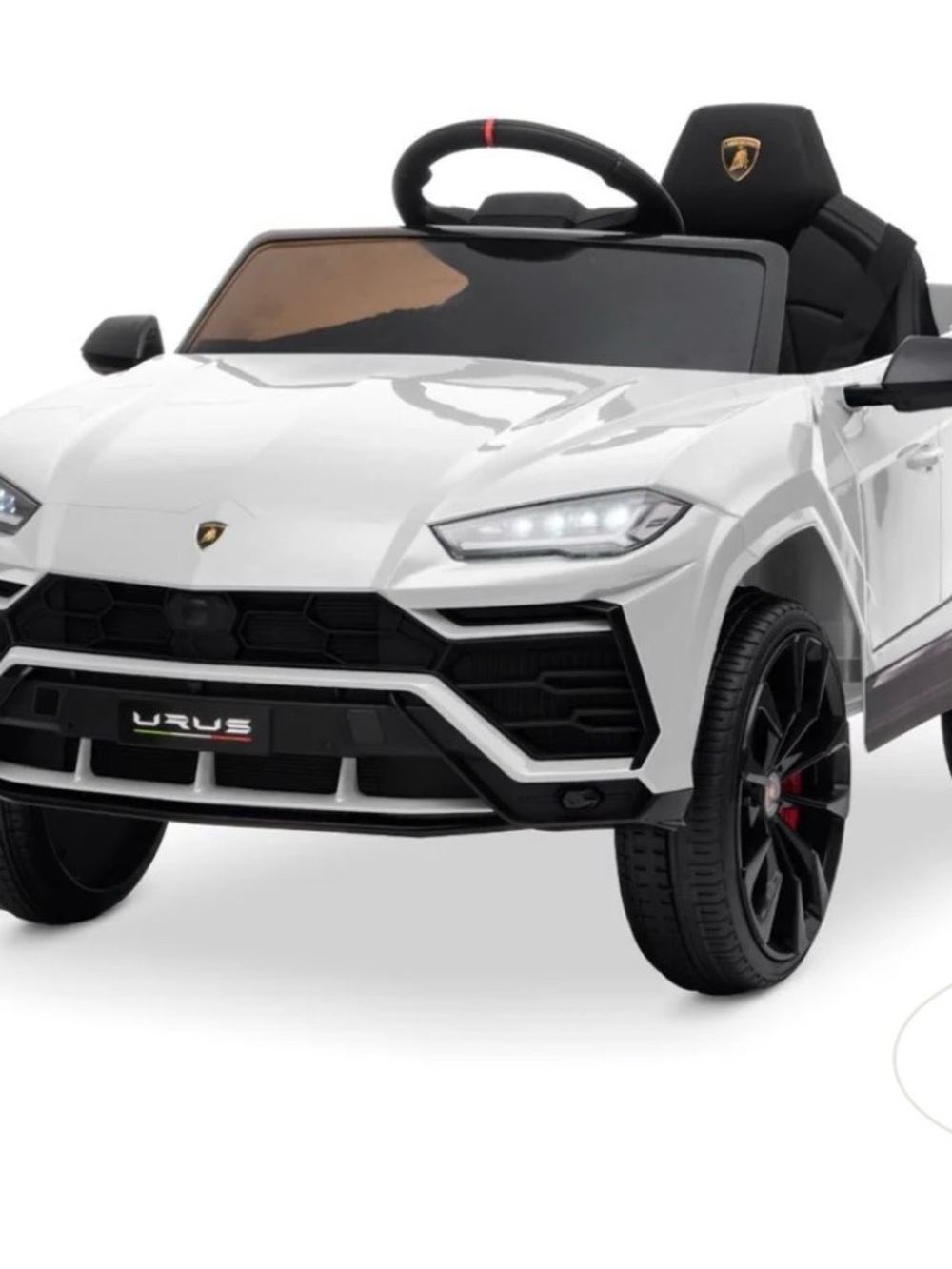 Lamborghini White Kids Electric Ride-On Car with Black Accents